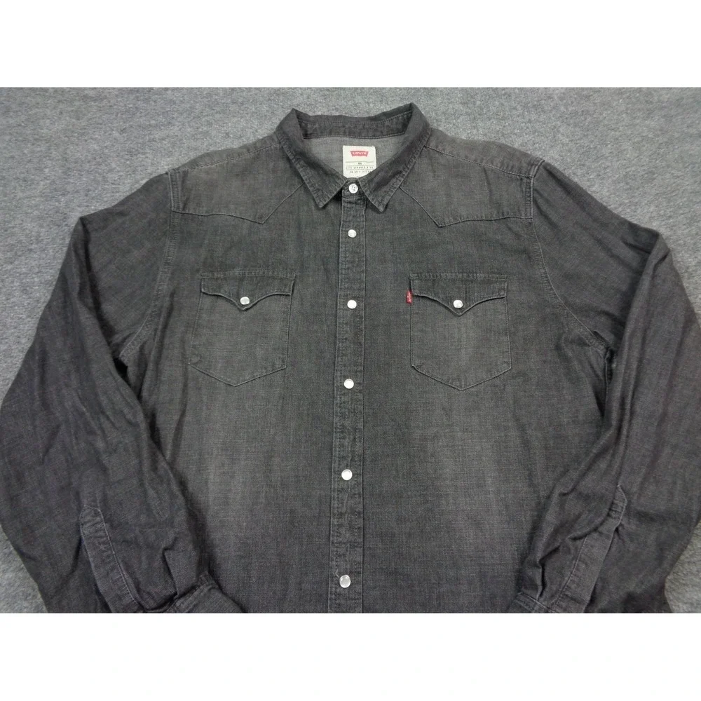 Levi's Western Denim Shirt Black Mens Size 2XL Pearl Snap Button Long Sleeve